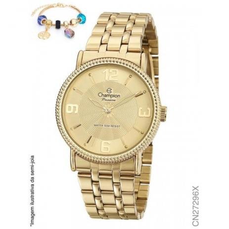 Relógio Feminino Dourado Champion Cn27296X + Pulseira