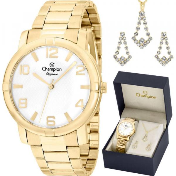 Relógio Feminino Dourado Champion com Colar e Par de Brincos Cn25181w