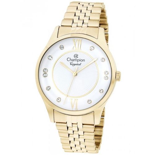 Relogio Feminino Dourado Champion com Pedras Vidro Abaulado