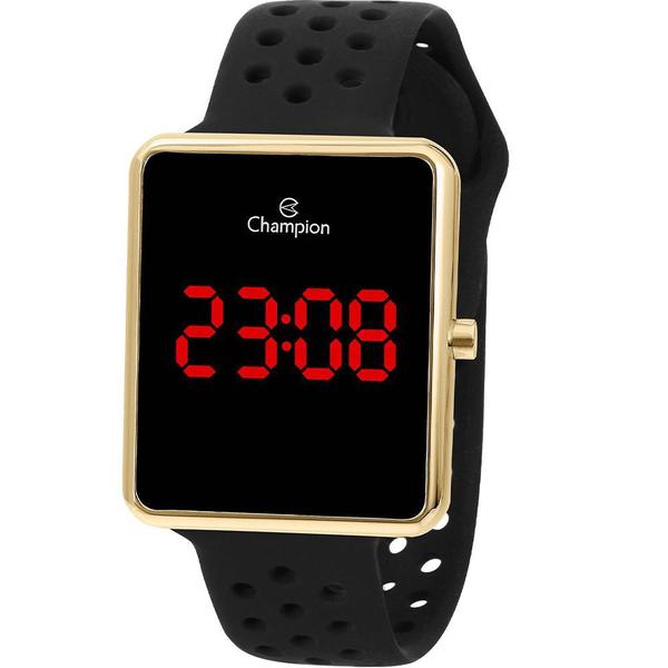 Relógio Feminino Dourado Champion Digital Pulseira Preta