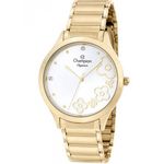 Relogio Feminino Dourado Champion Fundo Detalhe de Flor CN25