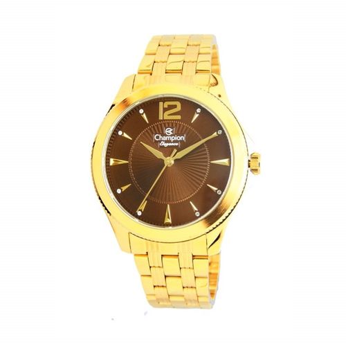 Relogio Feminino Dourado Champion Fundo Marrom com Pedras