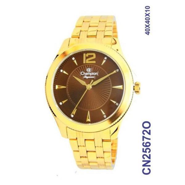 Relogio Feminino Dourado Champion Fundo Marrom com Pedras