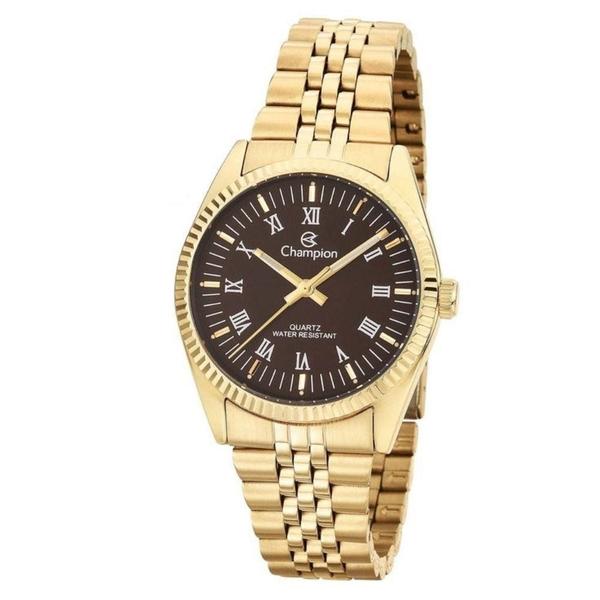 Relogio Feminino Dourado Champion Fundo Marrom Núme Romanos