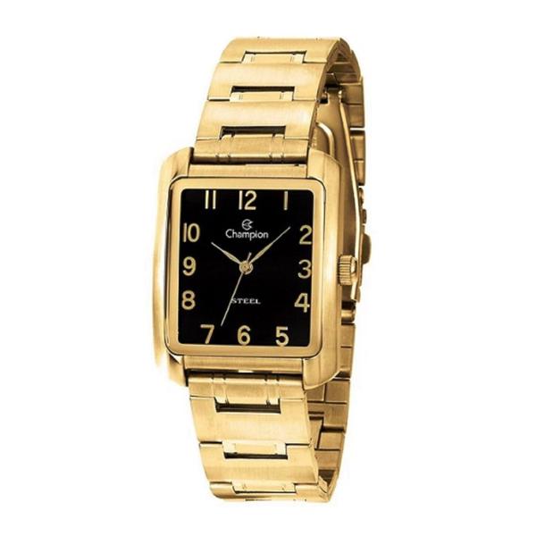 Relogio Feminino Dourado Champion Quadrado Fundo Preto CA206