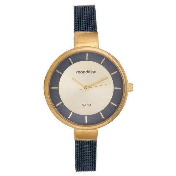 Relógio Feminino Dourado com Azul Mondaine Pulseira Fina