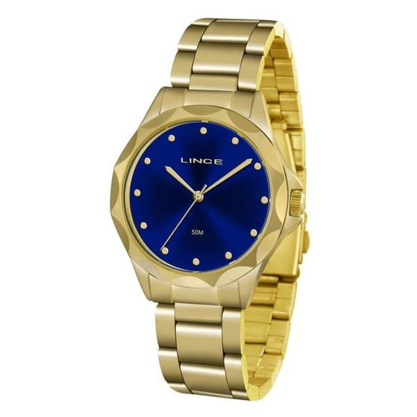 Relogio Feminino Dourado com Fundo Azul LRGJ076L D1KX - Lince