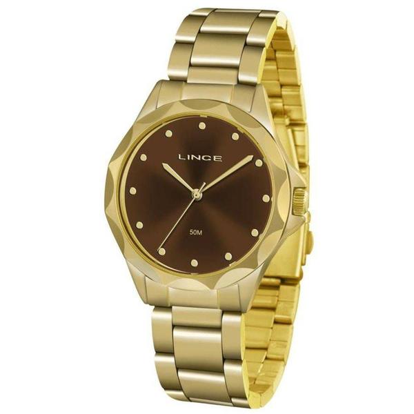 Relogio Feminino Dourado com Fundo Chocolate LRGJ076L N1KX - Lince