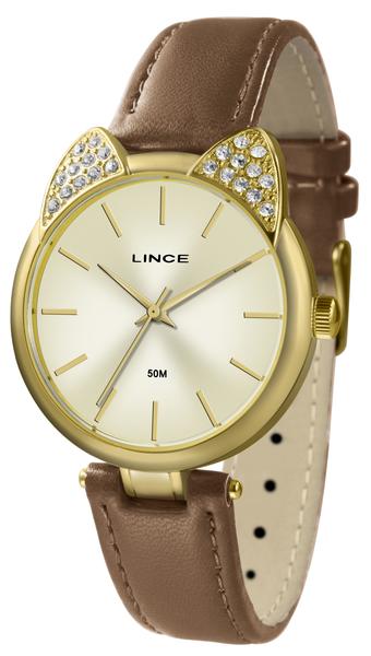 Relogio Feminino Dourado com orelhas de Gatinho Lince C1NX