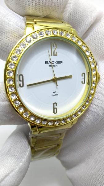 Relógio Feminino Dourado com Pedras Backer Munich 34310044 BR