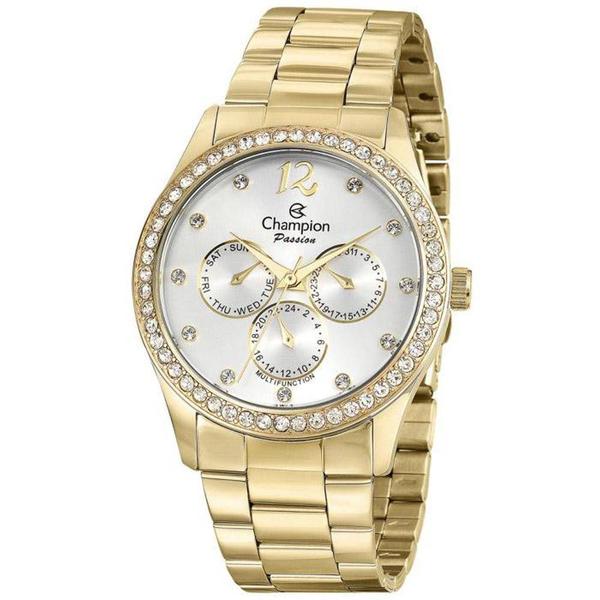 Relógio Feminino Dourado com Pedras Mod: CH38404H - Champion