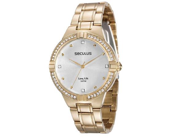 Relogio Feminino Dourado com Pedras Seculus 28817LPSVDA1