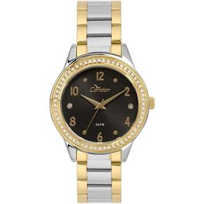 Relogio Feminino Dourado com Prata com Pedra Strass Condor