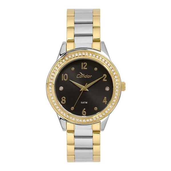 Relogio Feminino Dourado com Prata com Pedras Strass Condor - C0ndor