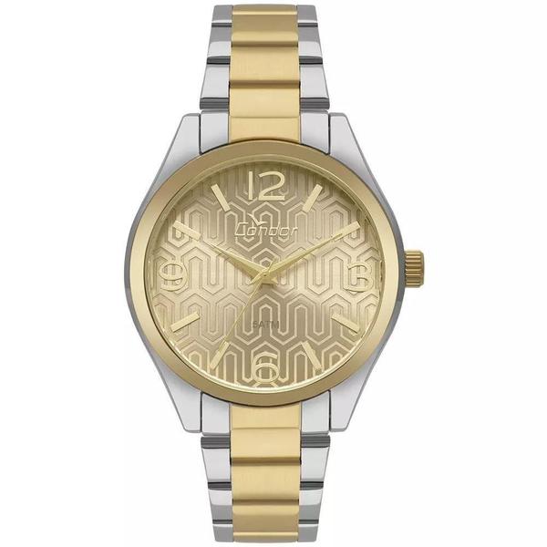 Relogio Feminino Dourado com Prata Fundo com Textura Condor