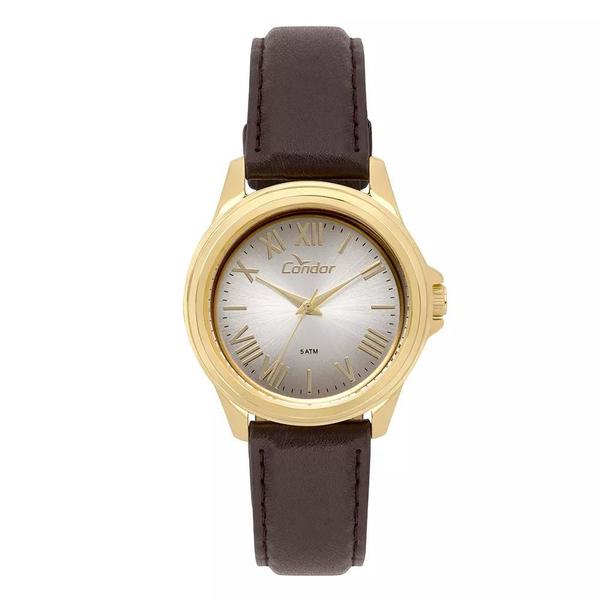 Relogio Feminino Dourado com Pulseira de Couro Marrom Condor