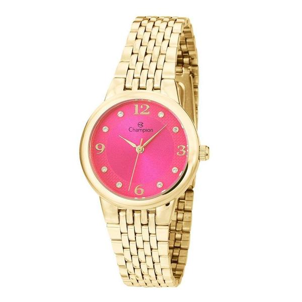 Relogio Feminino Dourado com Strass Champion Rosa Ch24857l