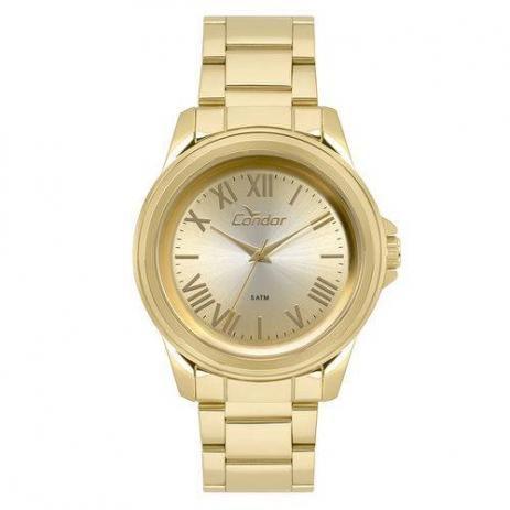 Relogio Feminino Dourado Condor Grande Números Romanos+ NF