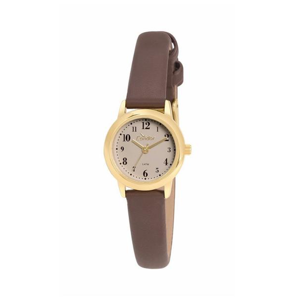 Relogio Feminino Dourado Condor Pulseira Couro Marrom