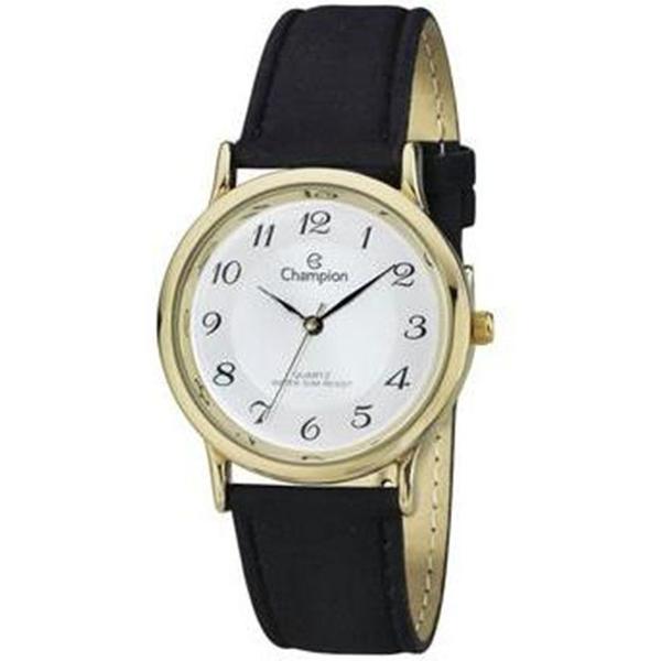 Relogio Feminino Dourado Couro Preto Champion + NF