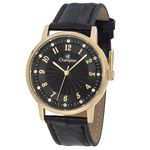 Relógio Feminino Dourado Couro Preto CN28259P