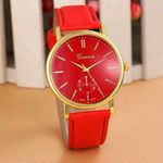 Relógio Feminino Dourado De Pulso Geneva Luxo Vermelho