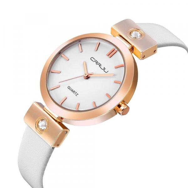 Relógio Feminino Dourado de Pulso Quartz Pulseira de Couro - Crrju