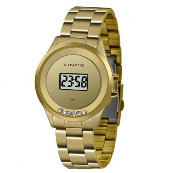 Relogio Feminino Dourado Digital Pedras Lince Original+NF