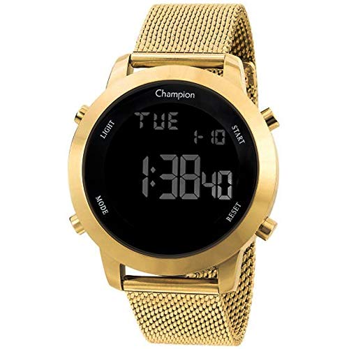 Relógio Feminino Dourado Digital Preto Champion Original+Nf