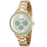 Relogio Feminino Dourado e Verde Mondaine Data Multifunção