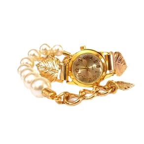 Relógio Feminino Dourado Folhas com Pérolas Fashion