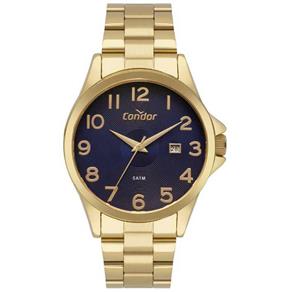 Relogio Feminino Dourado Fundo Azul com Calendario