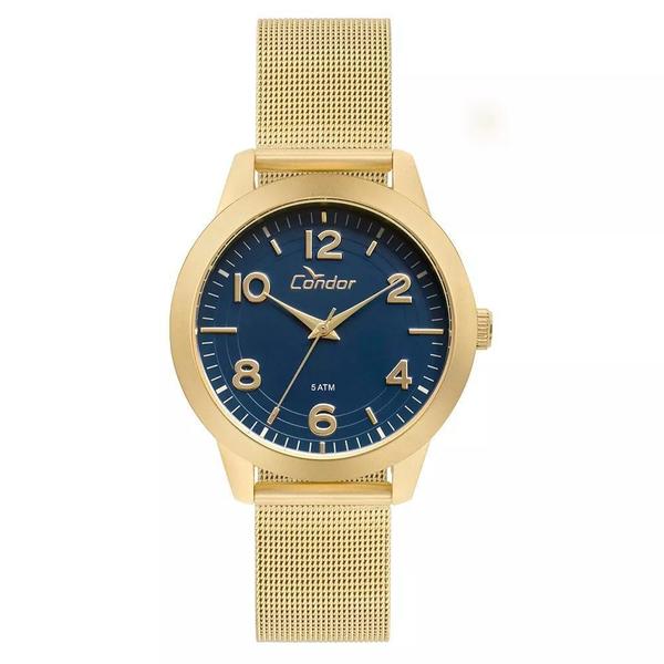 Relogio Feminino Dourado Fundo Azul Condor CO2036KUQ/4A