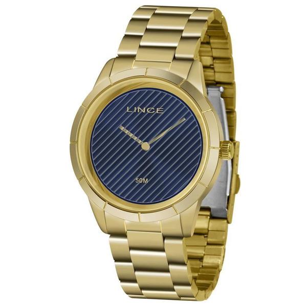 Relogio Feminino Dourado Fundo Azul Lince Original+NF