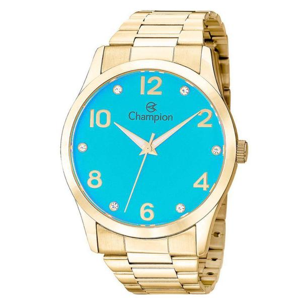 Relogio Feminino Dourado Fundo Azul Turquesa CN29052F - Champion