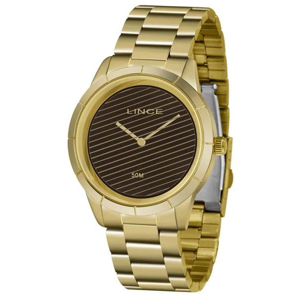 Relogio Feminino Dourado Fundo Marrom Lince Original+NF