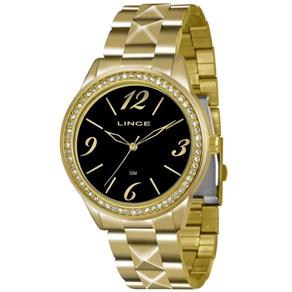 Relógio Feminino Dourado Fundo Preto Lince LRG4343L P2KX