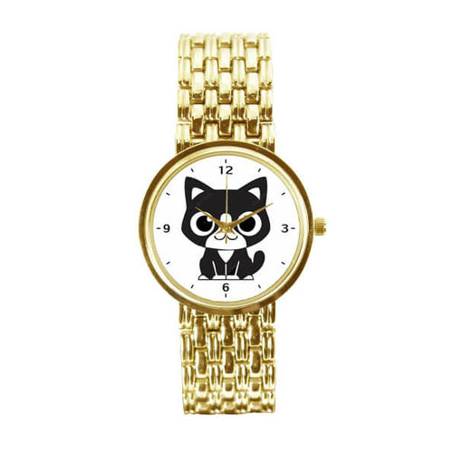 Relógio Feminino Dourado Gatinho Simpático 3330