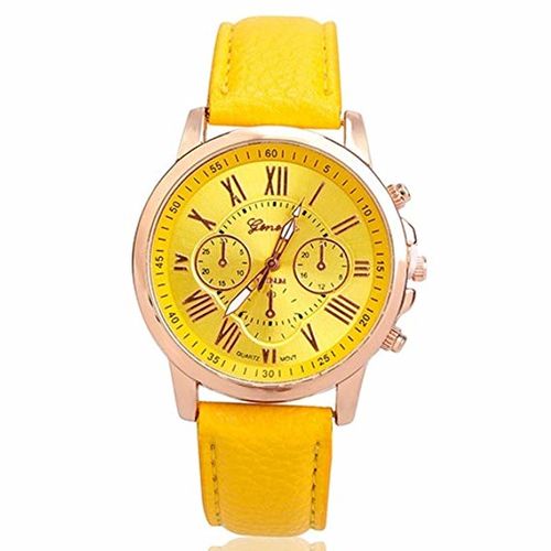 Relógio Feminino Dourado Geneva Algarismos Romanos Amarelo