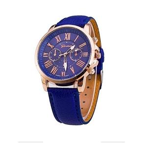 Relógio Feminino Dourado Geneva Algarismos Romanos Azul