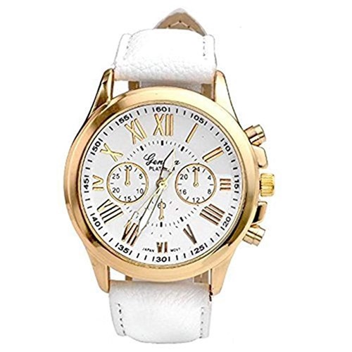 Relógio Feminino Dourado Geneva Algarismos Romanos Branco