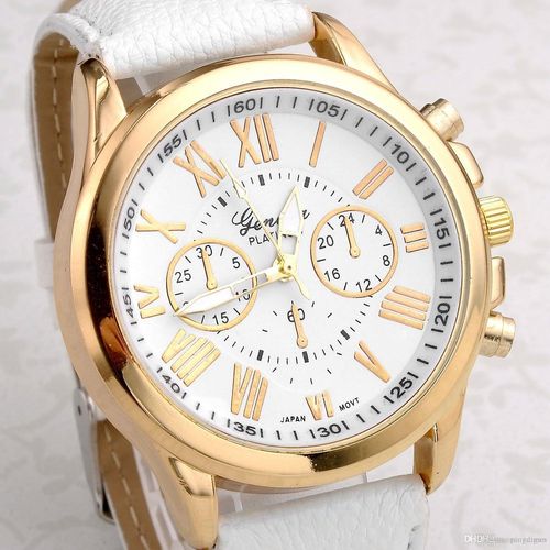 Relógio Feminino Dourado Geneva Algarismos Romanos Branco