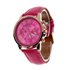 Relógio Feminino Dourado Geneva Algarismos Romanos Pink