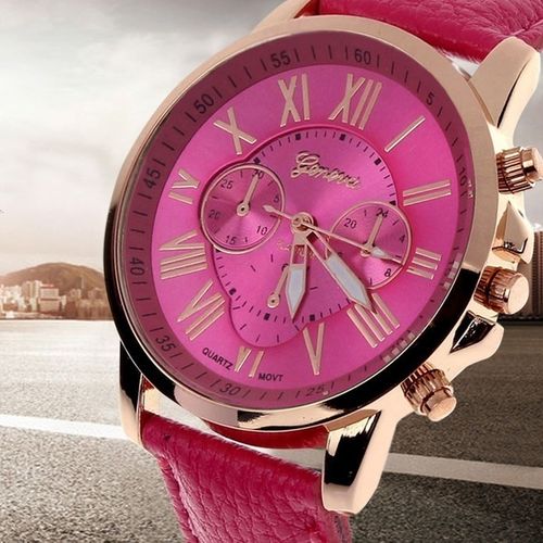 Relógio Feminino Dourado Geneva Algarismos Romanos Pink