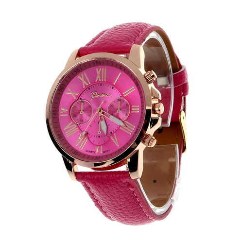 Relógio Feminino Dourado Geneva Algarismos Romanos Pink