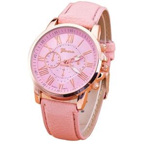 Relógio Feminino Dourado Geneva Algarismos Romanos Rosa