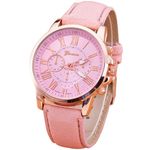 Relógio Feminino Dourado Geneva Algarismos Romanos Rosa