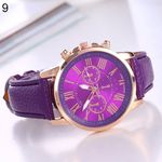 Relógio Feminino Dourado Geneva Algarismos Romanos Roxo