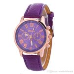 Relógio Feminino Dourado Geneva Algarismos Romanos Roxo