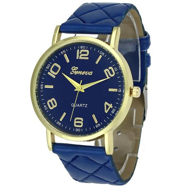 Relógio Feminino Dourado Geneva Matelassê Azul Escuro